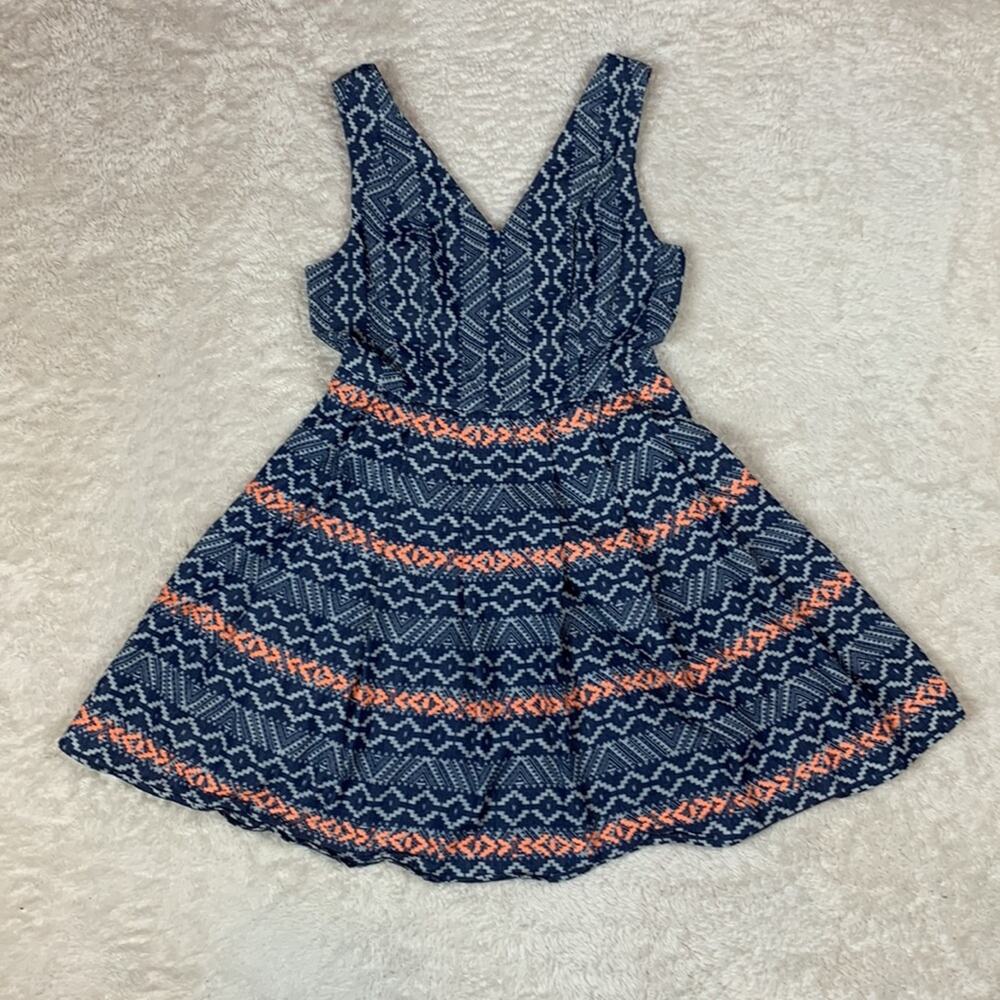 Skies are Blue neon embroidered striped patterned fit and flare v neck dress, s